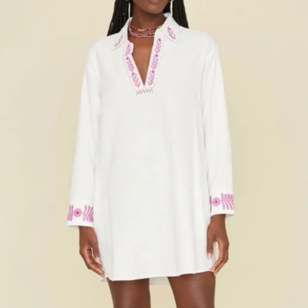 NWT $298 Sz S Xirena Milo White Purple Embroidered Long Sleeve Dress